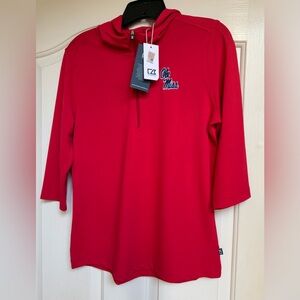 NWT Cutter & Buck Women’s Ole Miss Red Hoodie 3/4 Zip and Sleeves, Sz Small
